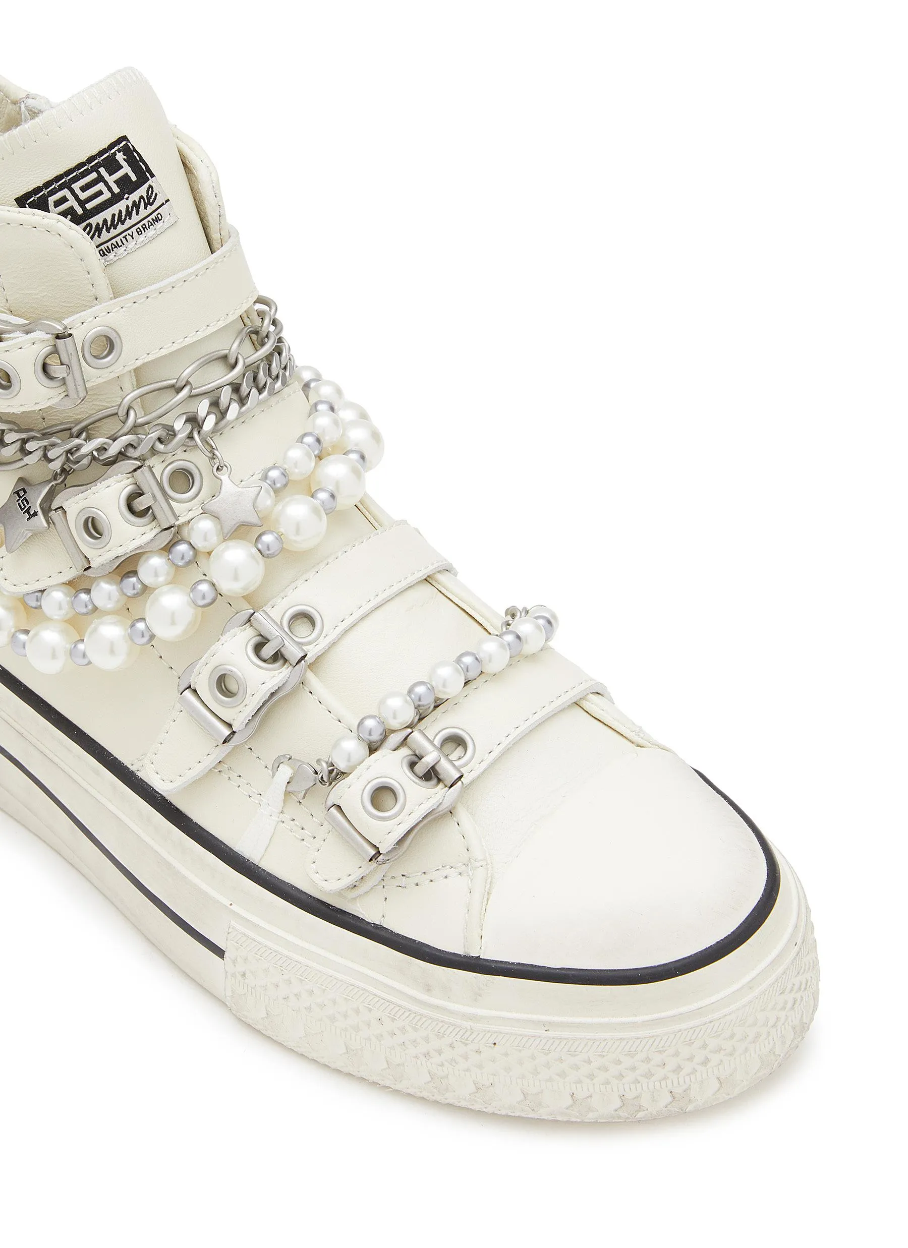-----------ASH ---- ------------ ----Rainbow Chain Embellished Leather High-Top Sneakers --