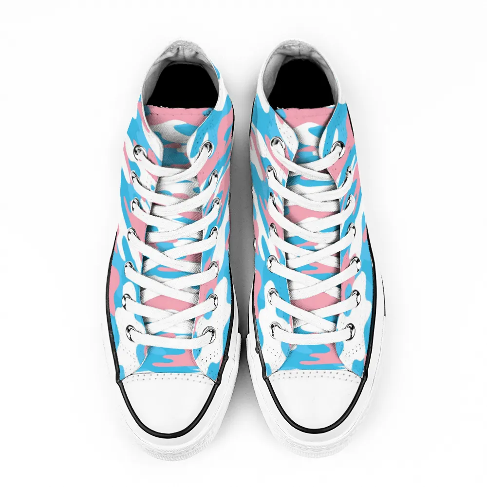 Blue Pink White Pride Camouflage Converse Style' Canvas High-Top Sneakers