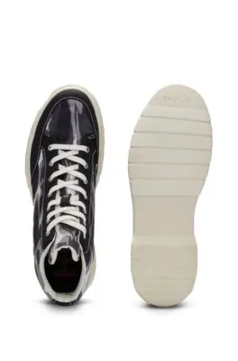 Camouflage-print high-top trainers with stacked logo