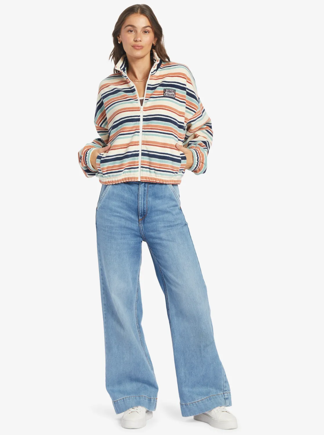 Dawn To Dusk Full Zip Fleece - Blue Surf Blanket Stripe
