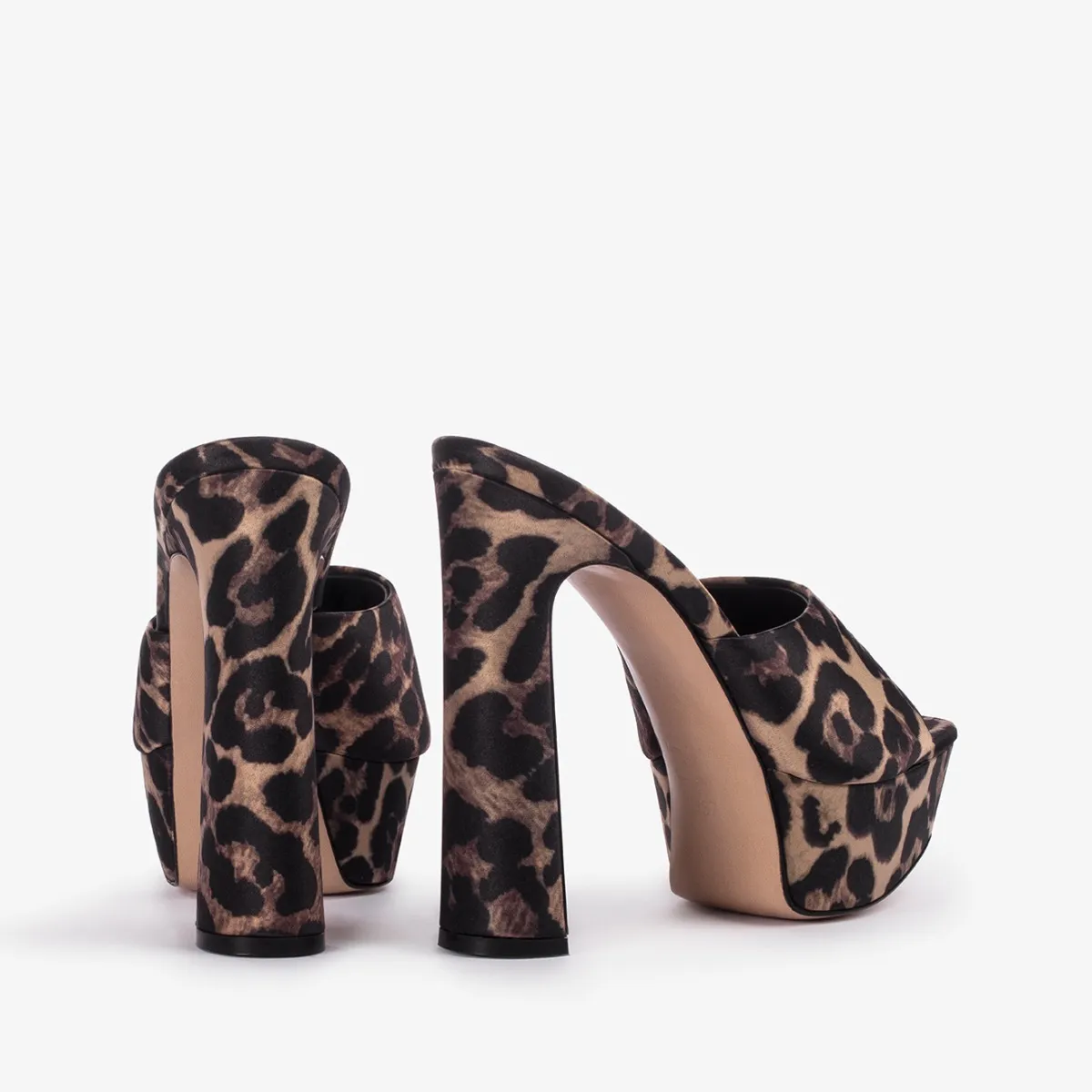 RESORT SANDAL 140 mm Leopard print satin platform mule sandal