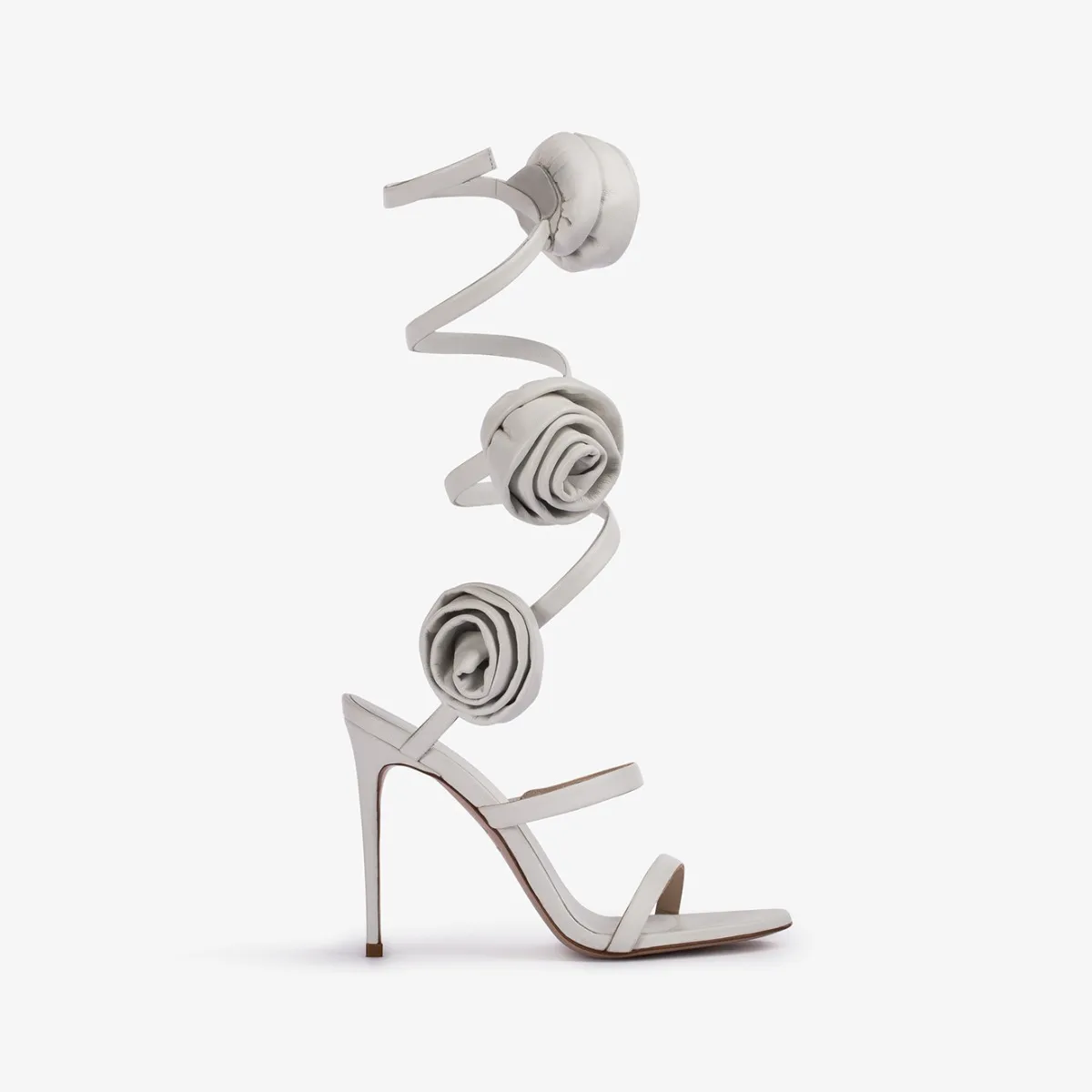 ROSE SANDAL 110 mm Paper white leather and roses sandal