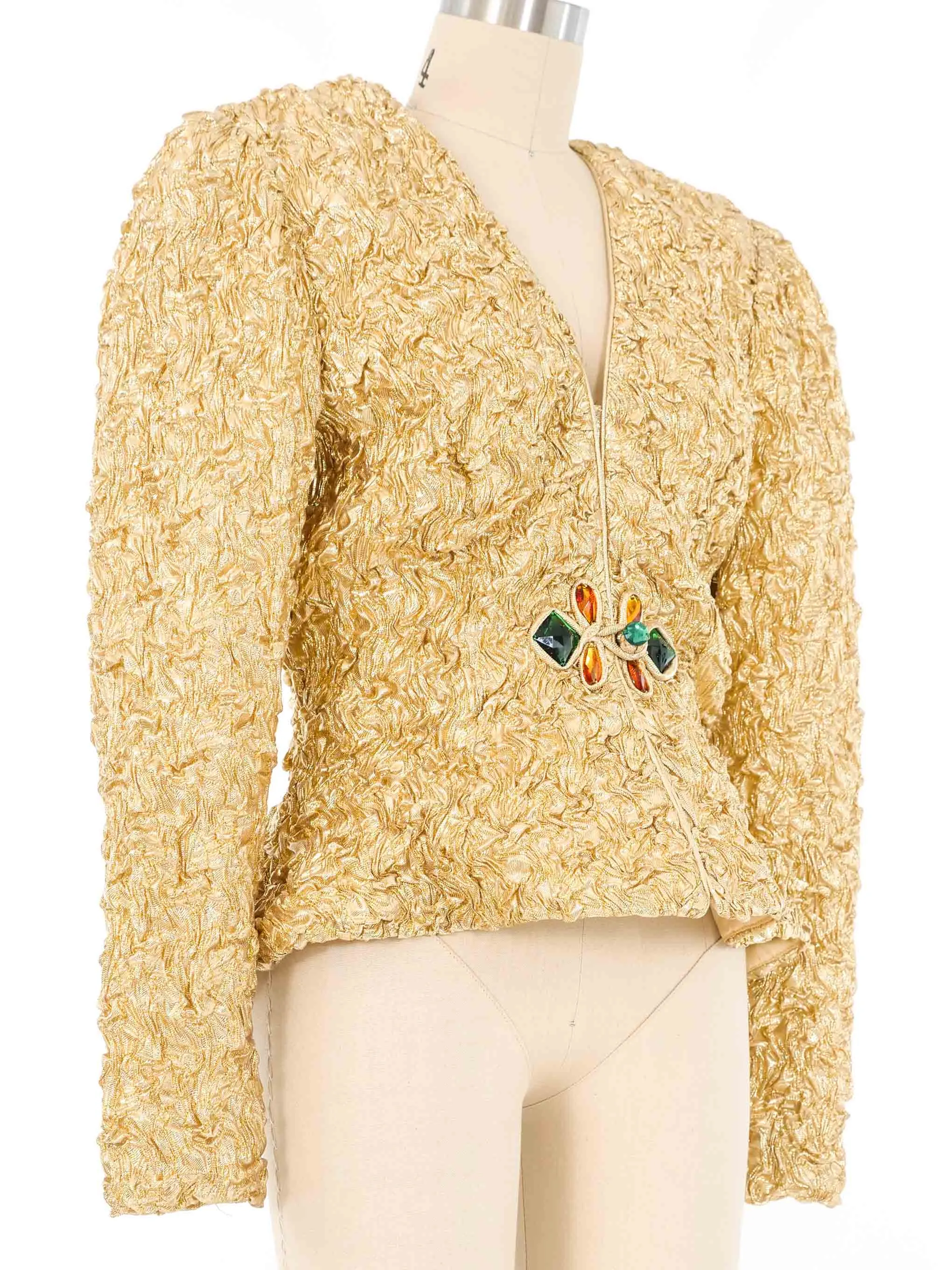 Textured Gold Lame Peplum Jacket
